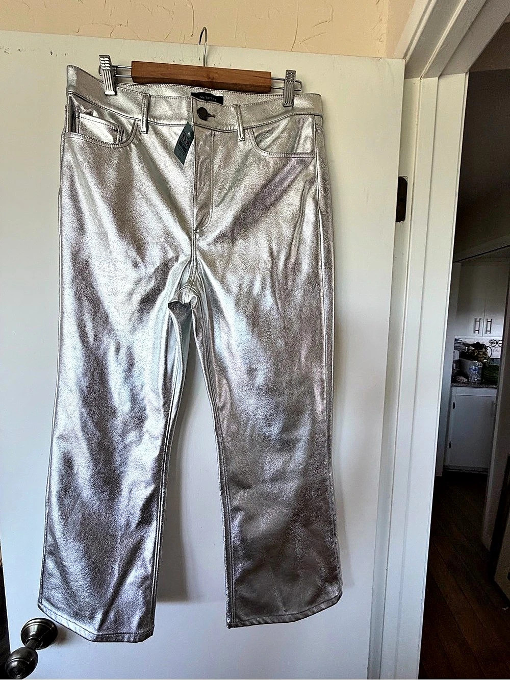 Ann Taylor Silver Coated Denim Jean Size 12 NWT